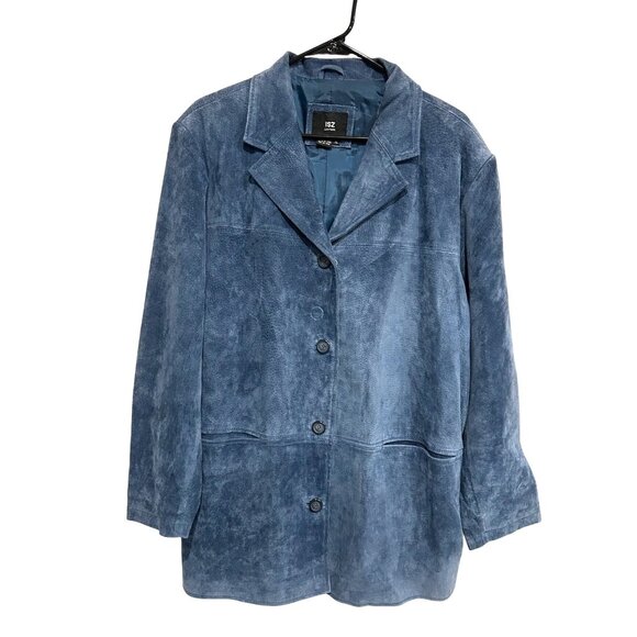 Vintage ISZ Leathers Blue Suede Button Front Jacket Sz XL - Picture 1 of 9